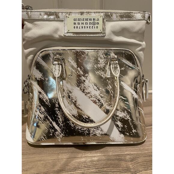 Luxury Maison Margiela 5AC Classique Mini MSRP$2910 White Silver Leather Satchel - Picture 4 of 9